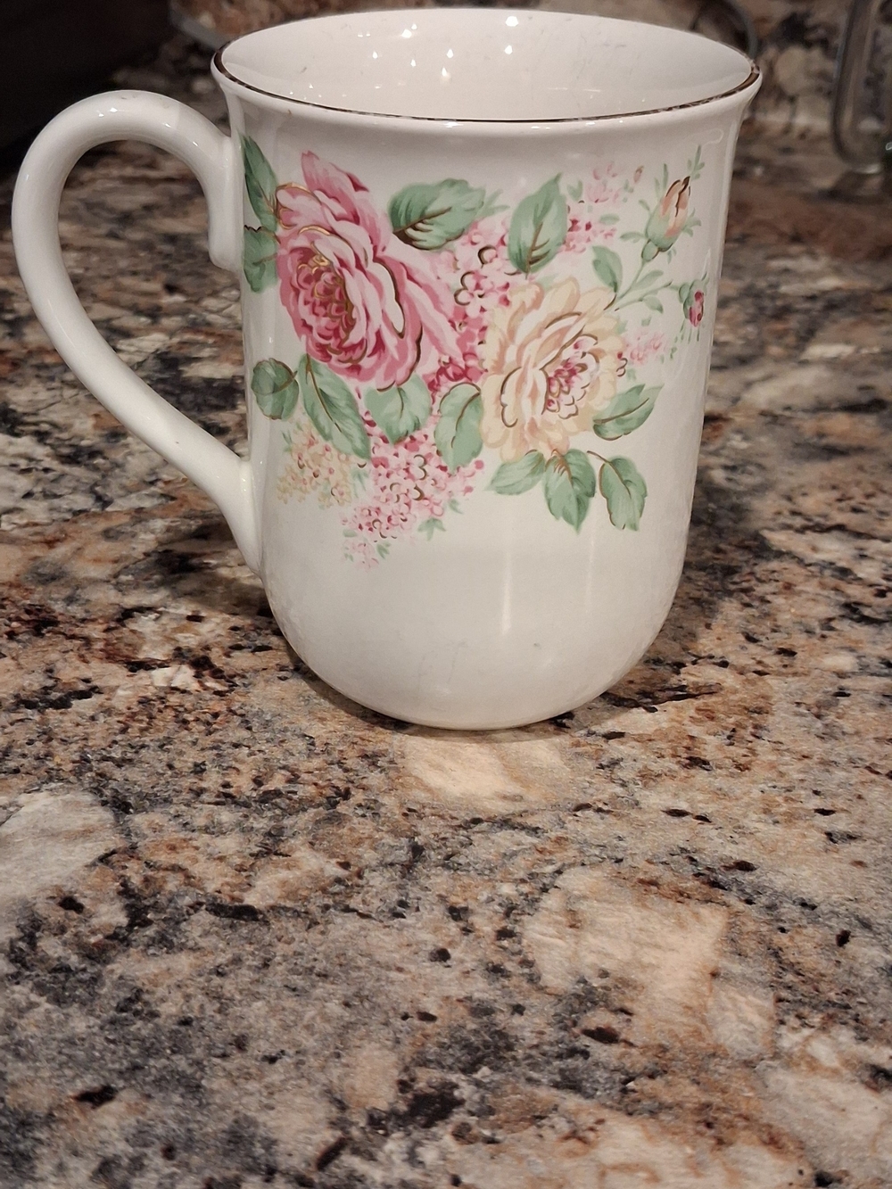 english rose Pink and Cream Floral Ceramic Mug